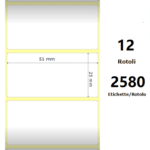 White 51x25mm, 2580 Et/Rotolo Z-2000D, 2x1x1 Core, 12 Rolls
